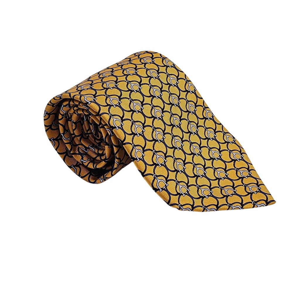 Brooks‎ Brothers 346 Necktie Yellow Silk Geometric Horsebit Equestrian Pattern